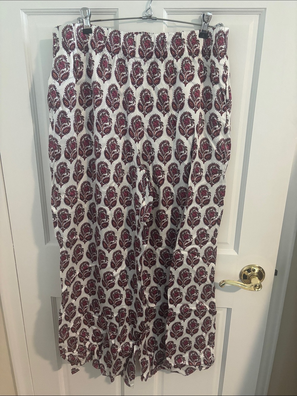 Women's White Palazzo Pants with Burgundy Floral Print